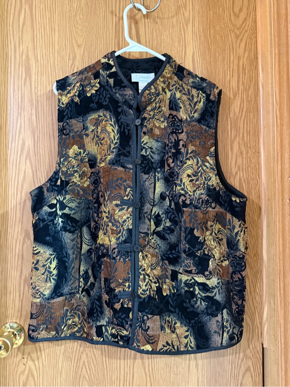 CJ Banks Black & Gold Floral Brocade Vest